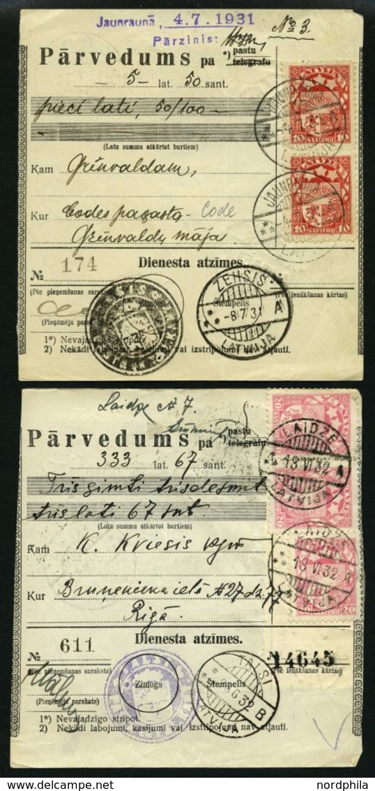 LETTLAND 1928-37, Interessante Partie Von 15 Verschiedenen Geldanweisungen (PARVEDUMS), Diverse Typen, Frankaturen Und S - Letonia