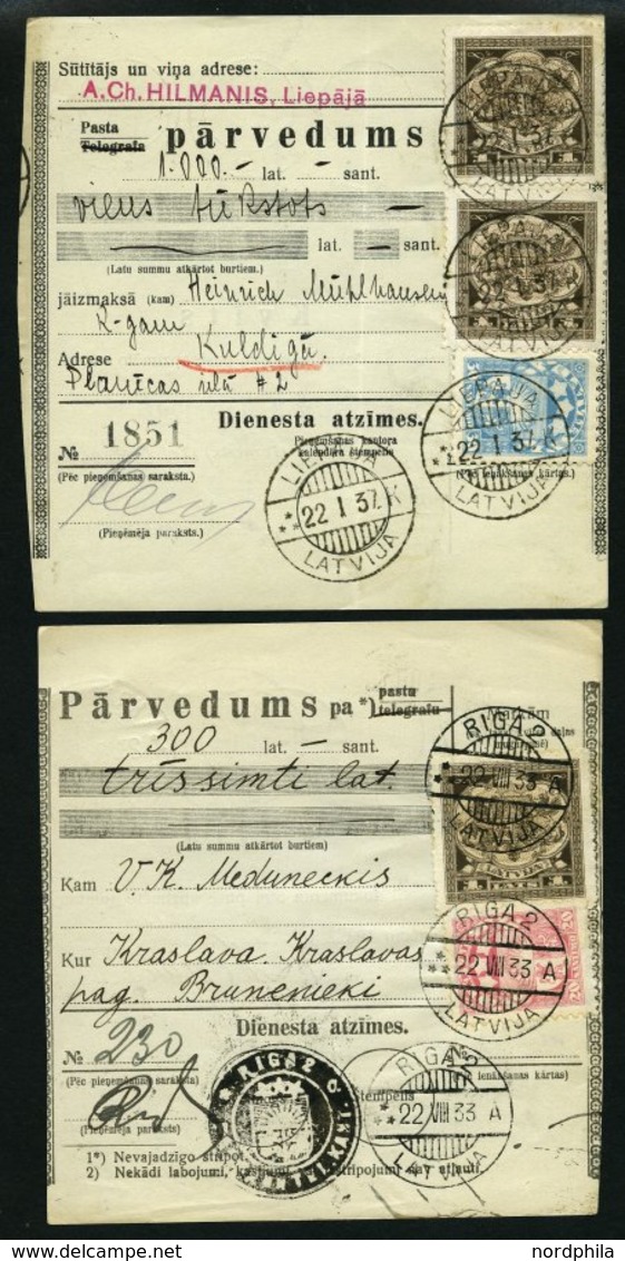 LETTLAND 1928-37, Interessante Partie Von 15 Verschiedenen Geldanweisungen (PARVEDUMS), Diverse Typen, Frankaturen Und S - Latvia