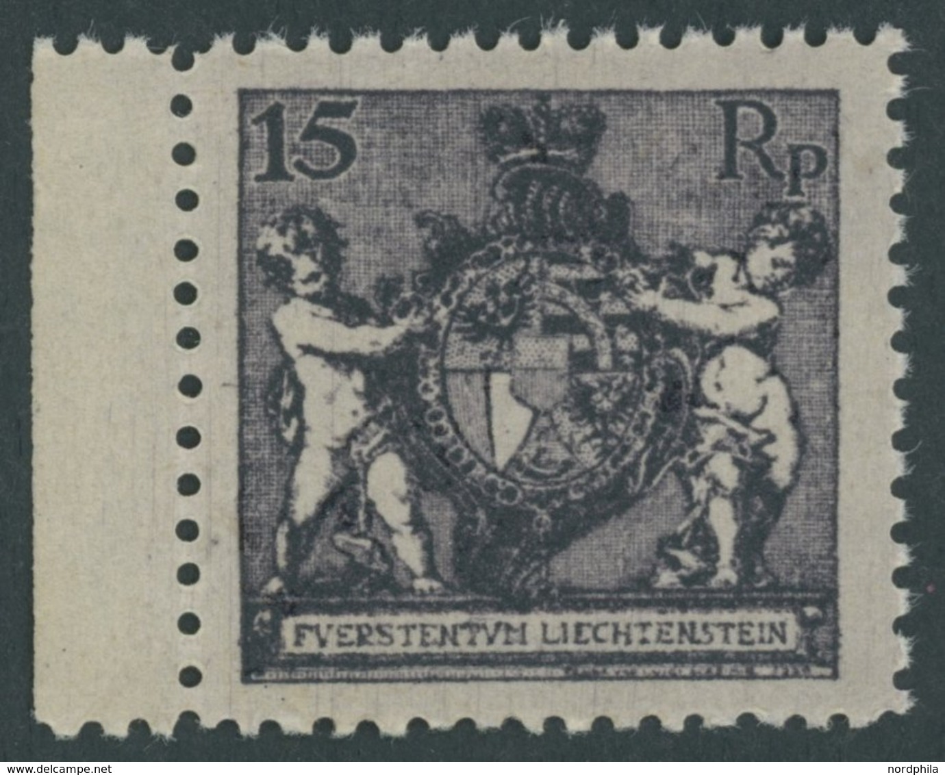 LIECHTENSTEIN 52B **, 1921, 15 Rp. Schwarzgrauviolett, Gezähnt L 121/2, Postfrisch, Herstellungsbedingte Unregelmäßige Z - Otros & Sin Clasificación