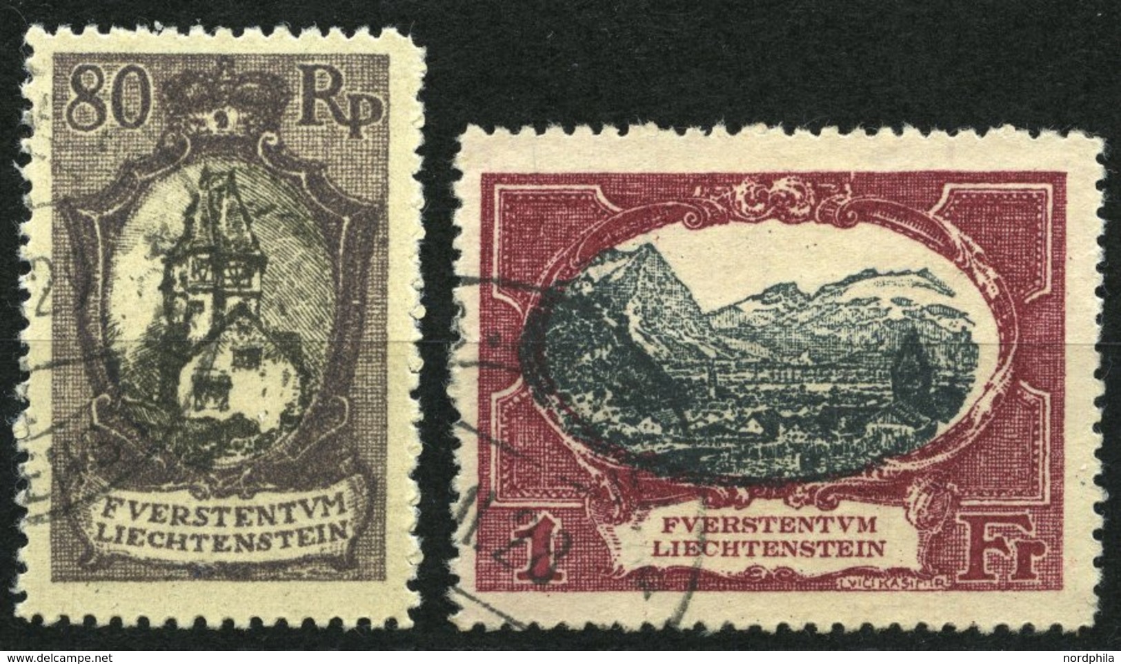 LIECHTENSTEIN 59/60 O, 1921, 80 Rp. Und 1 Fr. Landschaften, 2 Prachtwerte, Mi. 155.- - Other & Unclassified