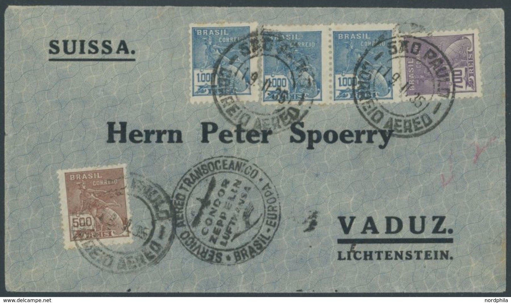 KATAPULTPOST 19.11.1935, Flugbrief Von Brasilien Nach Vaduz, Feinst - Air Post