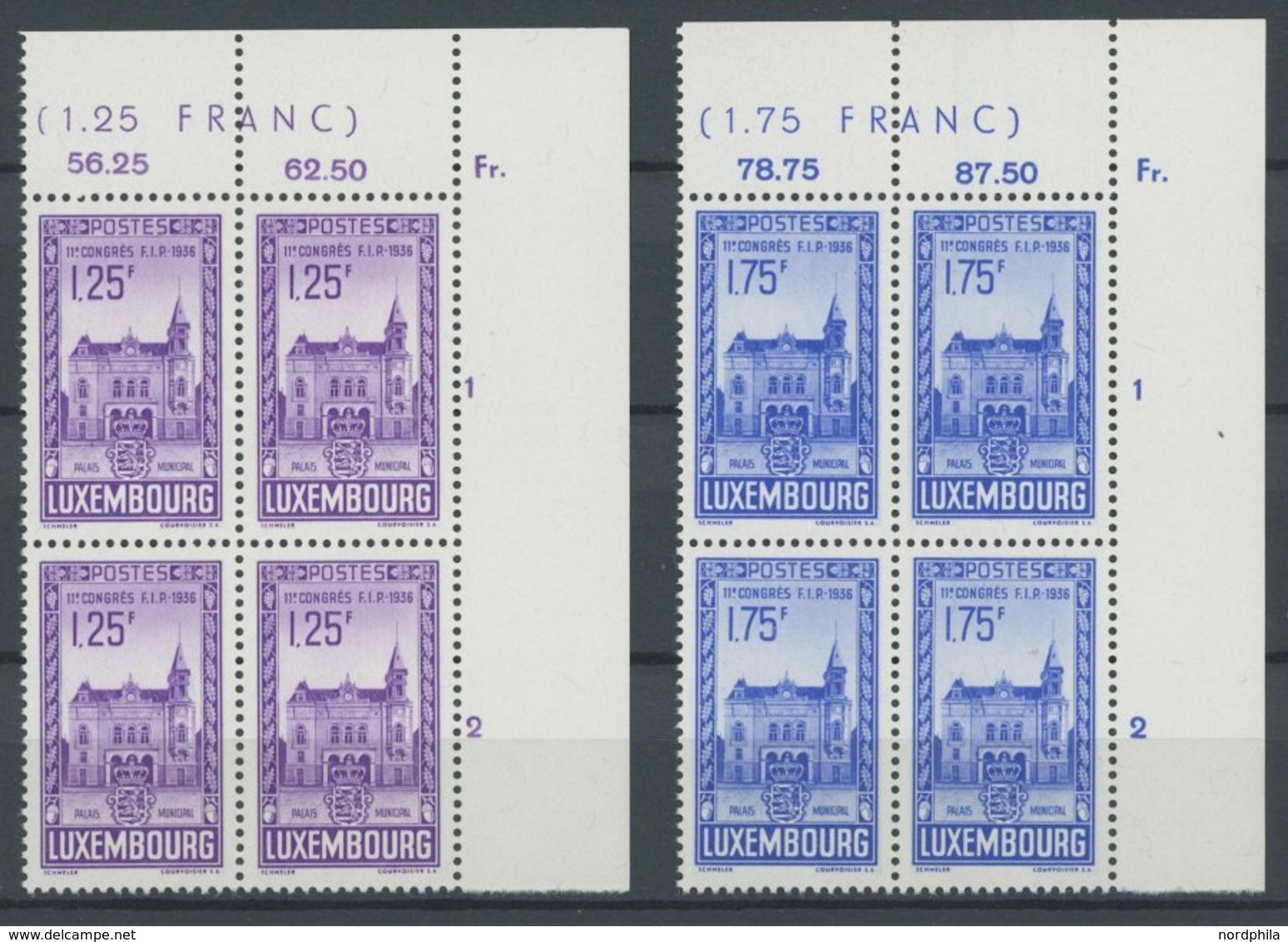 LUXEMBURG 290-95 VB **, 1936, Philatelistische Woche In Oberen Rechten Eckrandviererblocks, Postfrischer Prachtsatz, Mi. - Other & Unclassified