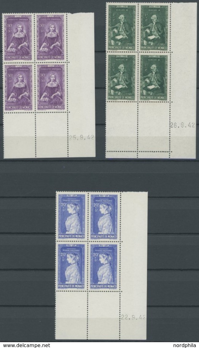 MONACO 273-87 VB **, 1942, Bildnisse Früherer Herrscher In Unteren Rechten Eckrandviererblocks Mit Druckdatum, Postfrisc - Otros & Sin Clasificación