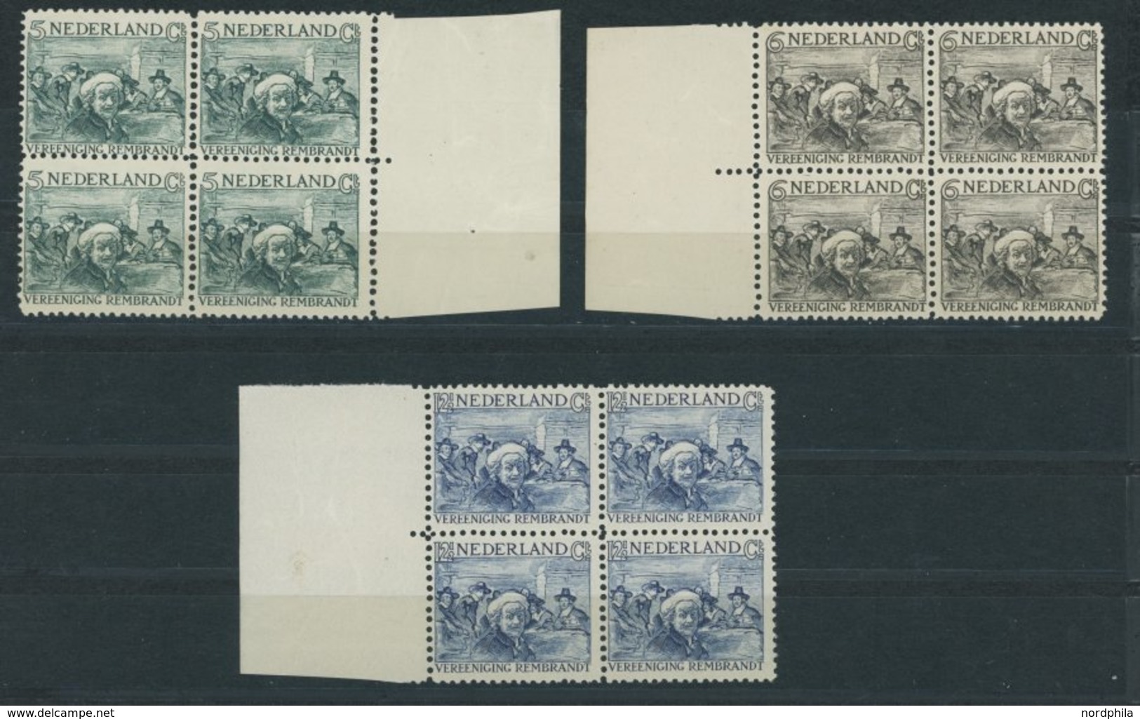 NIEDERLANDE 233-35 VB **, 1930, Vereinigung Rembrandt In Randviererblocks, Postfrischer Prachtsatz, Mi. 260.- - ...-1852 Precursores