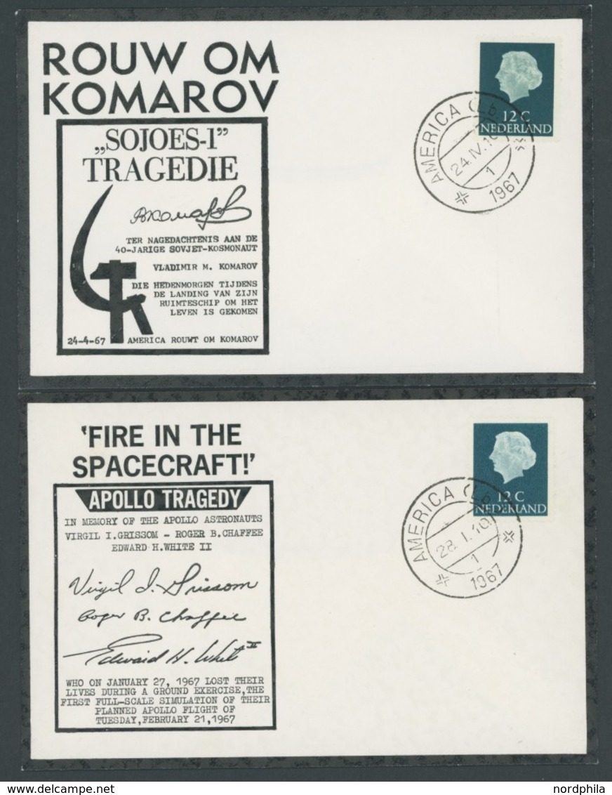 NIEDERLANDE 1967, 2 Trauer-Gedenkbelege Für Die Verunglückten Apollo-Astronauten Und Den Sowjetischen Sojus I-Kosmonaute - ...-1852 Prephilately