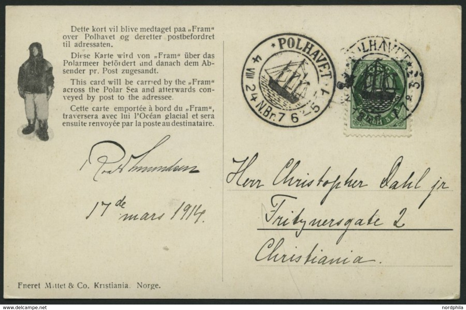 NORWEGEN 78 BRIEF, 1924, Fram - Karte, Von POLHAVET Nach Christiania, Pracht - Other & Unclassified