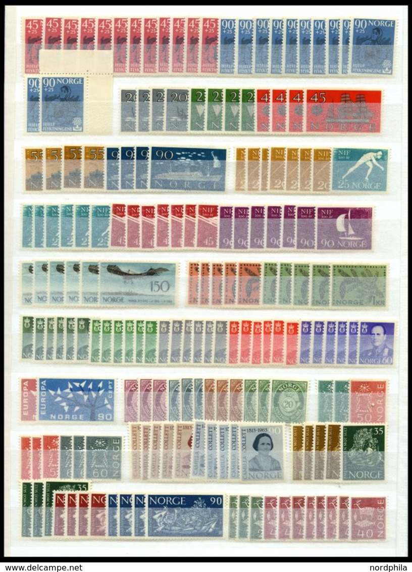 SAMMLUNGEN, LOTS **, Postfrische Dublettenpartie Norwegen Von 1945-80, Dabei U.a. Mi.Nr. 442/3 (12x), 471-75 (6x) Etc.,  - Collections