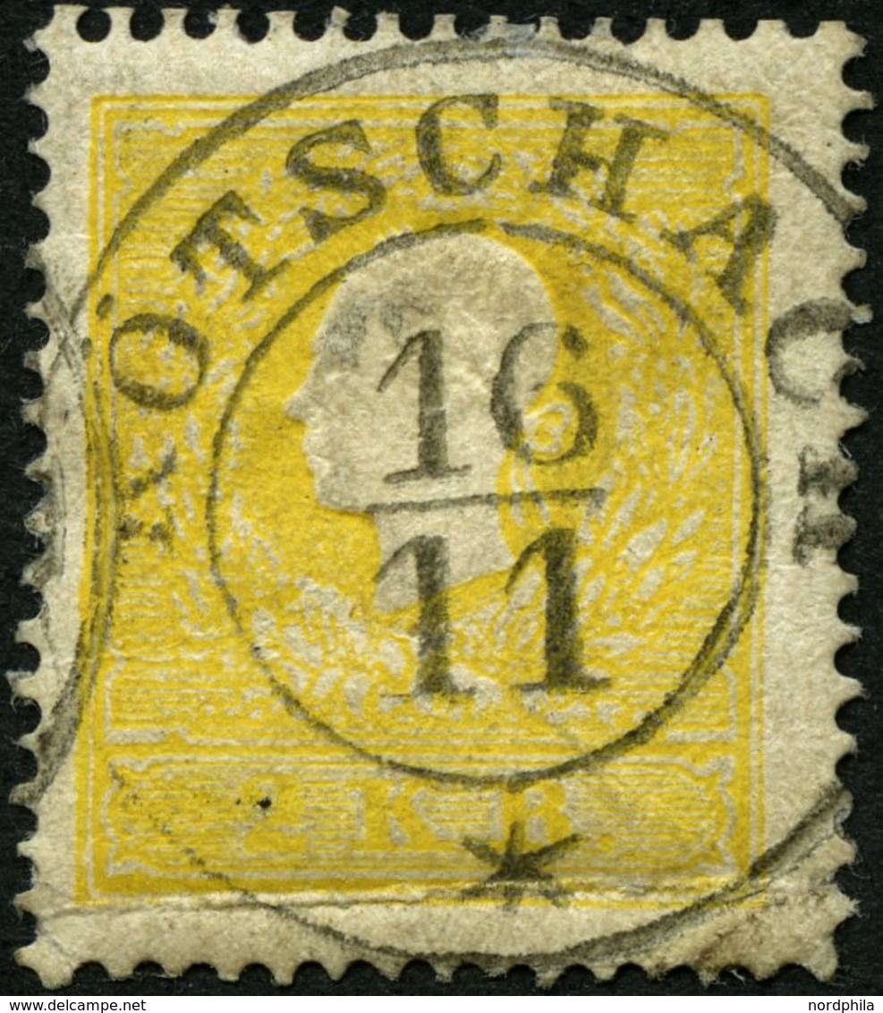 ÖSTERREICH 10Ia O, 1858, 2 Kr. Gelb, Type I, Idealer K2 KÖTSCHACH, Starker Waagerechter Knick Im Unterrand, Mi. 500.- - Used Stamps