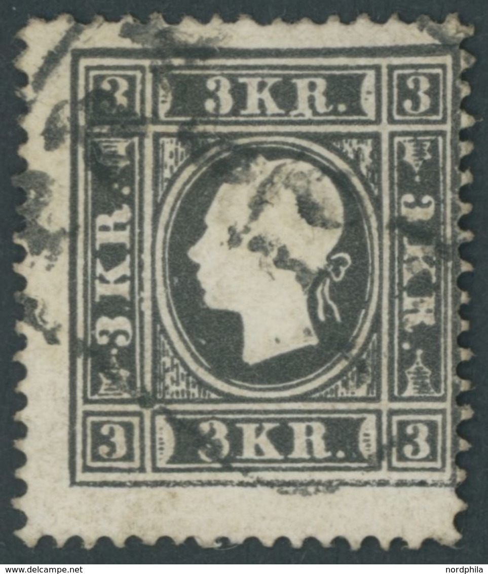 ÖSTERREICH BIS 1867 11Ic O, 1858, 3 Kr. Schwarz, Type Ic, Feinst, Mi. 400.- - Usati