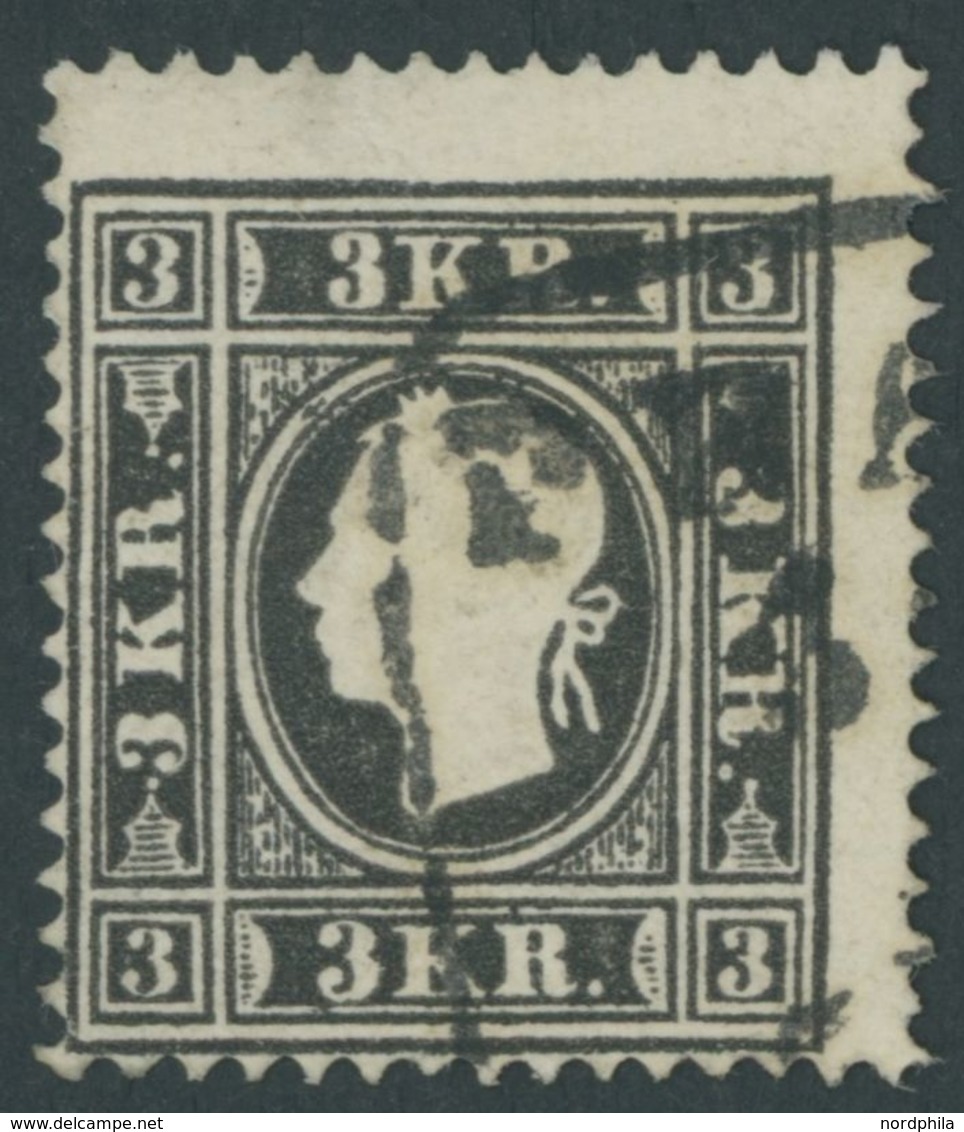 ÖSTERREICH BIS 1867 11II O, 1859, 3 Kr. Schwarz, Type II, Pracht, Mi. 250.- - Used Stamps