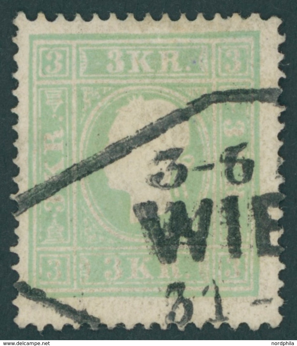 ÖSTERREICH BIS 1867 12b O, 1859, 3 Kr. Bläulichgrün, Pracht, Mi. 220.- - Used Stamps