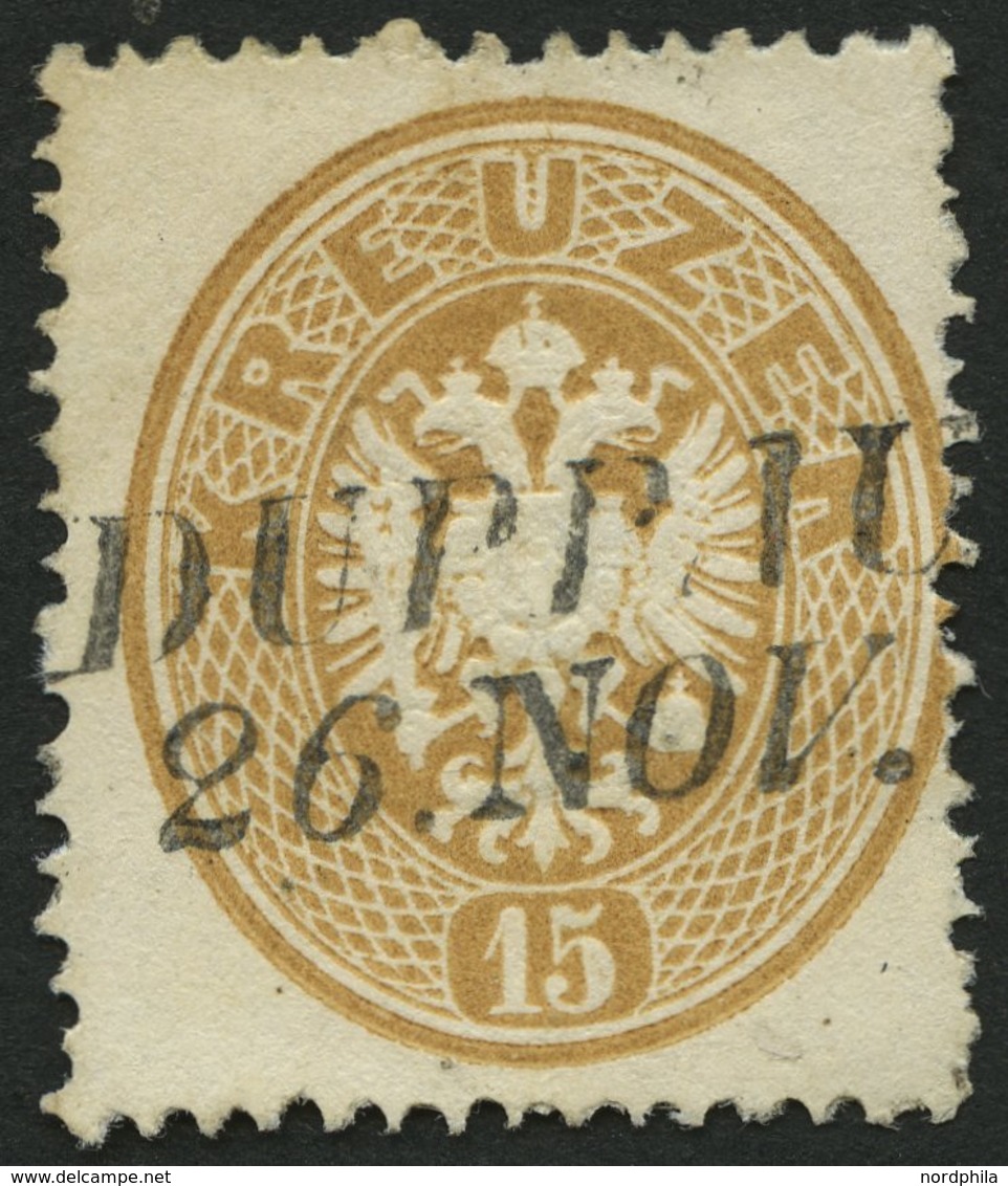ÖSTERREICH 28 O, 1863, 15 Kr. Braun, L2 DUPPAU, Pracht - Usados
