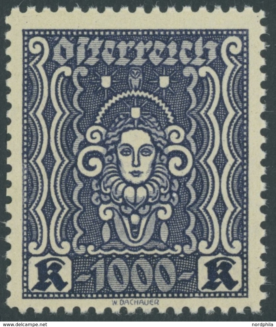 ÖSTERREICH 1918-1938 404B **, 1922, 1000 Kr. Schwarzblau, Gezähnt L 111/2, Postfrisch, Pracht, Mi. 600.- - Other & Unclassified