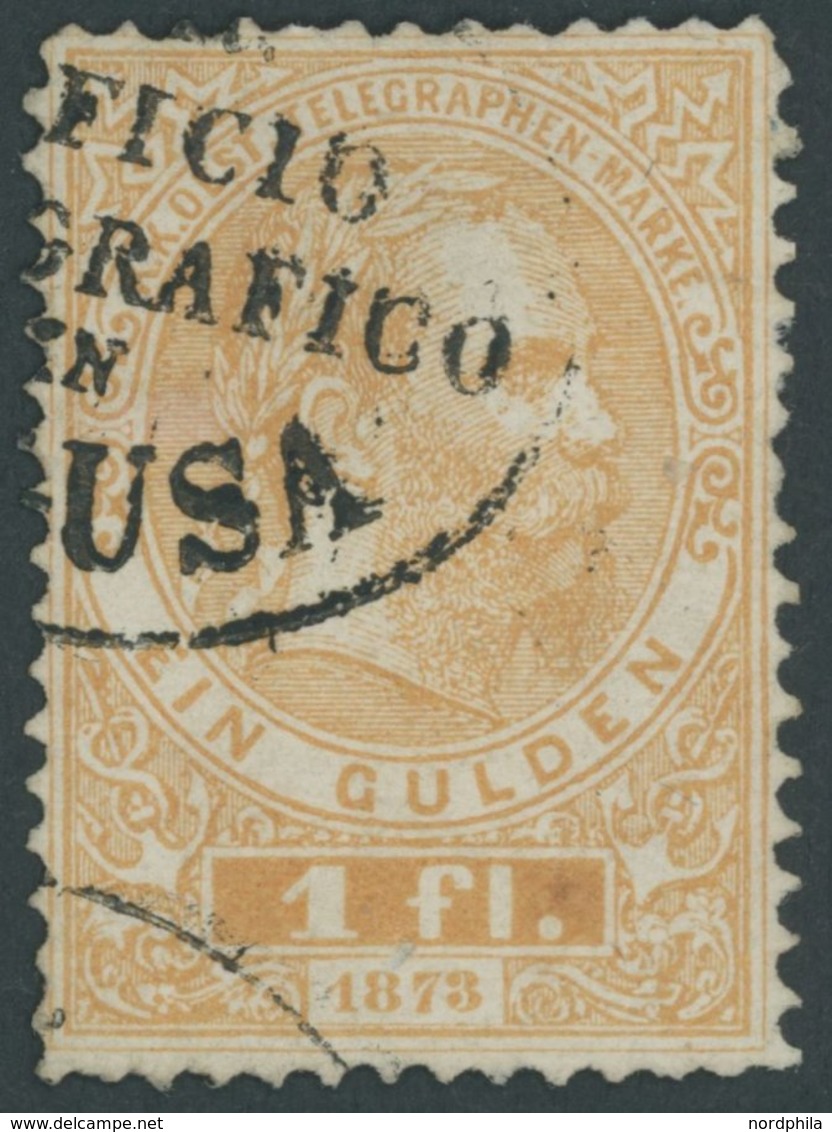 TELEGRAFENMARKEN T 8aA O, 1873, 1 Fl. Gelb, Gezähnt L 101/2, Feinst, Mi. 750.- - Telégrafo