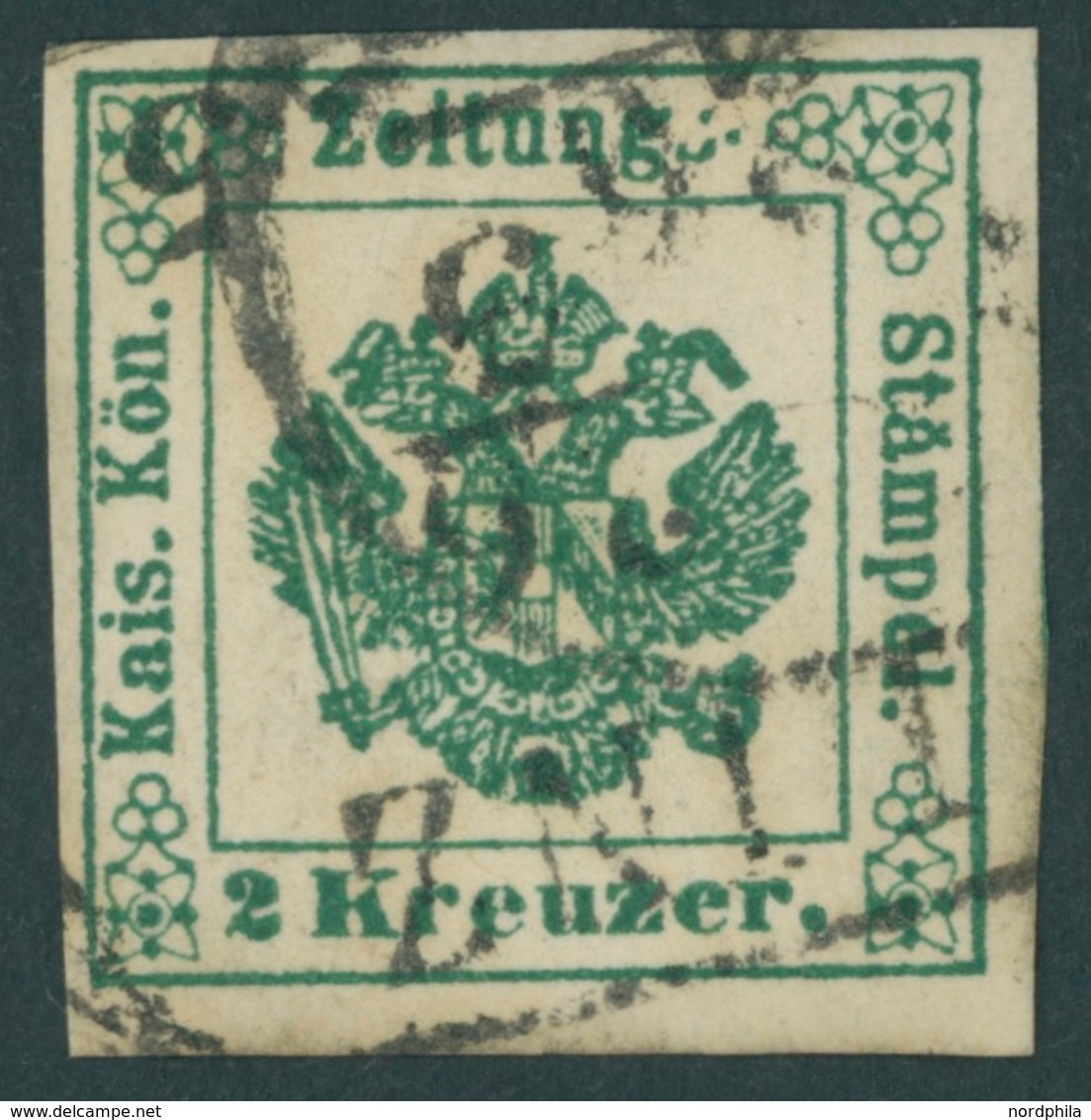 ZEITUNGSSTEMPELMARKEN 1IIc O, 1853, 2 Kr. Grün, Type II, Pracht, Mi. 85.- - Newspapers