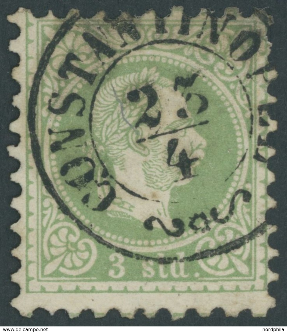 POST IN DER LEVANTE 2Ia O, 1867, 3 So. Grün, Grober Druck, K2 CONSTANTINOPEL, Pracht, Gepr. W. Engel, Mi. 85.- - Eastern Austria