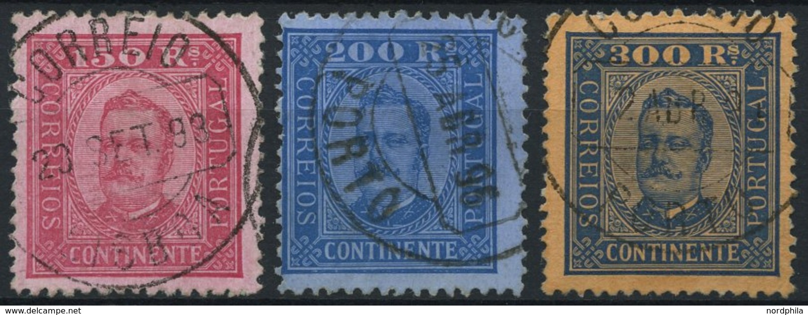 PORTUGAL 75-77 O, 1893, 150 - 300 R. König Carlos I, 3 Werte üblich Gezähnt Pracht, Mi. 235.- - Used Stamps