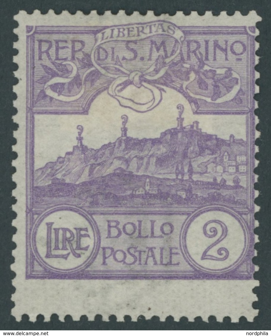 SAN MARINO 44 *, 1903, 2 L. Hellviolett, Falzrest, Pracht, Mi. 700.- - Other & Unclassified