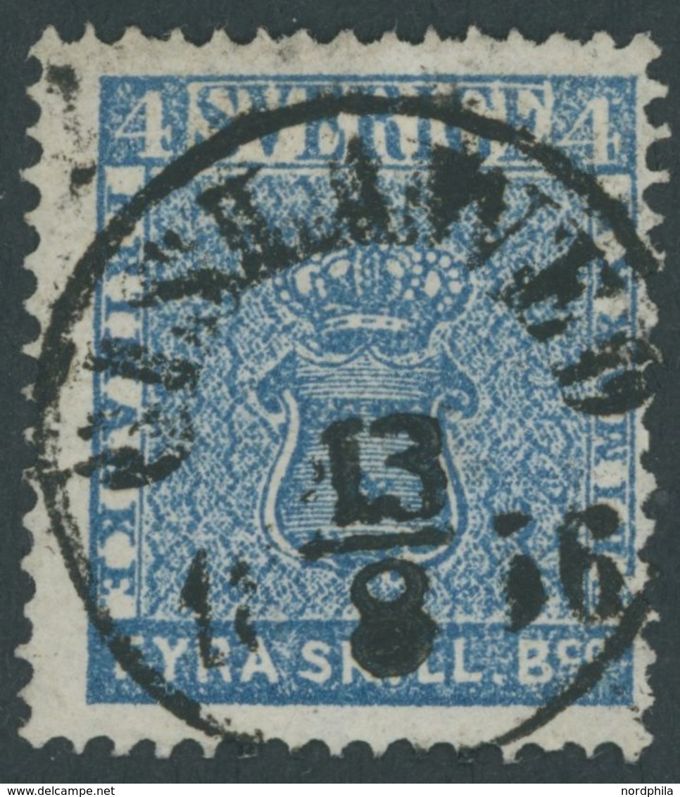 SCHWEDEN 2a O, 1855, 4 Skill. Bco. Blau Mit Seltenem Zentrischen K1 GISLAWED, Pracht - Other & Unclassified
