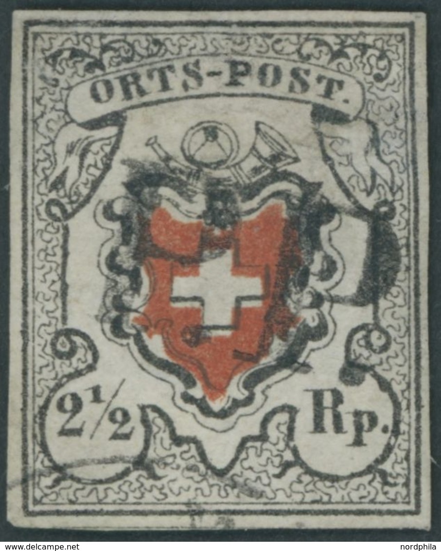 SCHWEIZ BUNDESPOST 5I O, 1850, 21/2 Rp. Ortspost, Mit Kreuzeinfassung, Mit Schwarzem P.P., Repariert Wie Pracht, Mi. (15 - 1843-1852 Federal & Cantonal Stamps