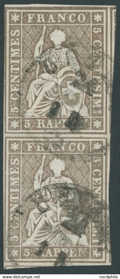 SCHWEIZ BUNDESPOST 13IIBym Paar O, 1858, 5 Rp. Graubraun, Berner Druck III, (Zst. 22G), Im Senkrechten Vollrandigen Paar - 1843-1852 Federal & Cantonal Stamps