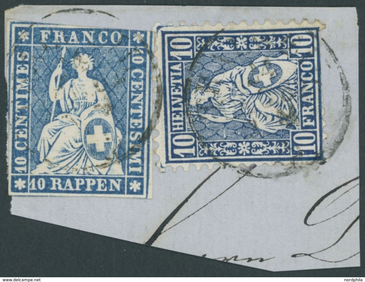 SCHWEIZ BUNDESPOST 14IIBym,23 BrfStk, 1860, 10 Rp. Lebhaftblau, Berner Druck III, (Zst. 23G), In Wertstufgleicher Mischf - 1843-1852 Federal & Cantonal Stamps