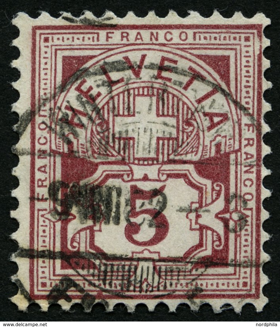 SCHWEIZ BUNDESPOST 46 O, 1882, 5 C. Lilabraun, Pracht, Mi. 120.- - 1843-1852 Federal & Cantonal Stamps
