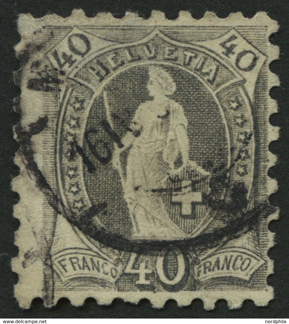 SCHWEIZ BUNDESPOST 61B O, 1882, 40 C. Grau, Gezähnt K 9 3/4:91/4, Dünne Stelle, Feinst, Mi. 750.- - 1843-1852 Correos Federales Y Cantonales