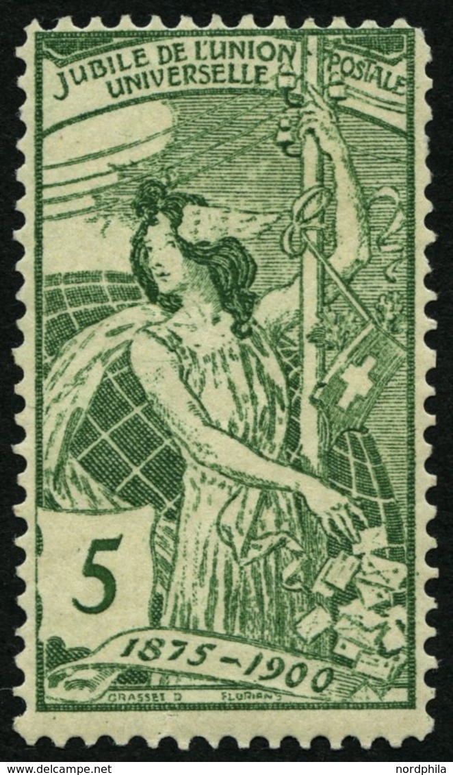 SCHWEIZ BUNDESPOST 71I **, 1900, 5 C. UPU, Platte I, Normale Zähnung, Pracht - 1843-1852 Federal & Cantonal Stamps
