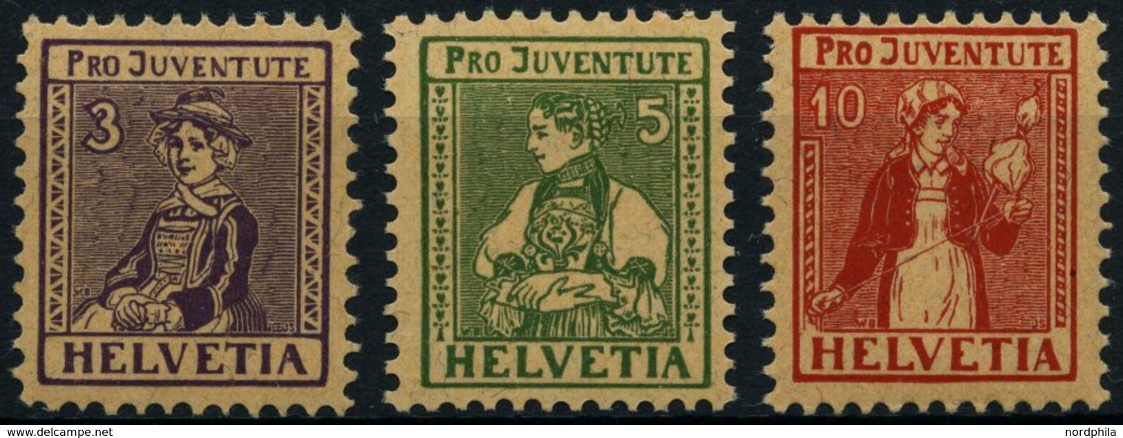 SCHWEIZ BUNDESPOST 133-35 **, 1917, Pro Juventute, Postfrisch, Prachtsatz, Mi. 100.- - 1843-1852 Federal & Cantonal Stamps