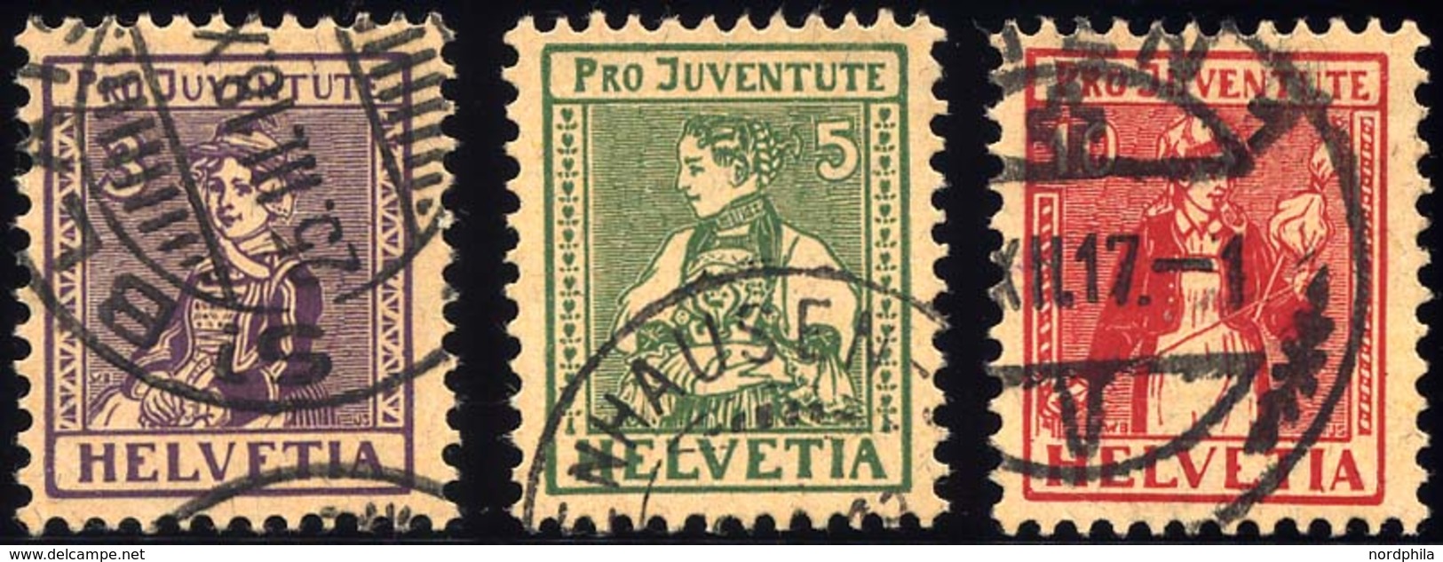 SCHWEIZ BUNDESPOST 133-35 O, 1917, Pro Juventute, Prachtsatz, Mi. 110.- - 1843-1852 Federal & Cantonal Stamps