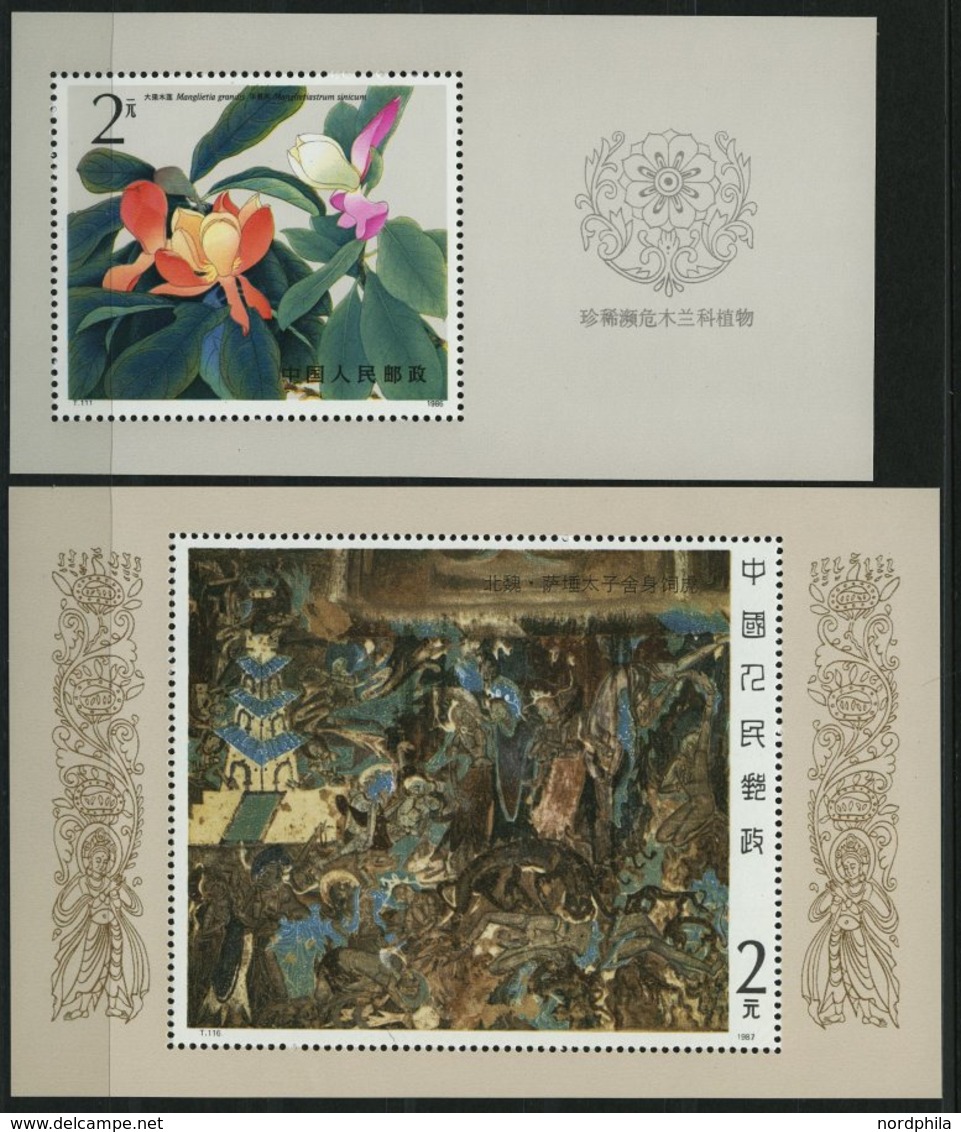 CHINA - VOLKSREPUBLIK Bl. 37,40 **, 1986/7, Block Blumen Und Wandmalereien, 2 Prachtblocks, Mi. 60.- - Covers & Documents