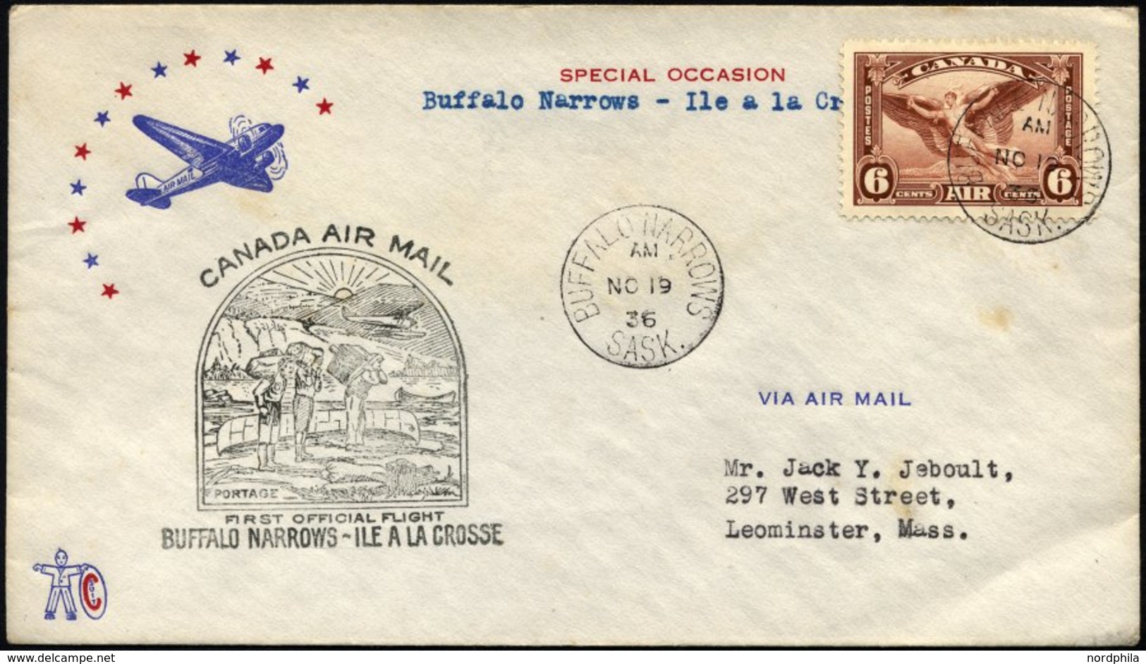 KANADA 196 BRIEF, 19.11.1936, Erstflug BUFFALO NARROWS-ILE A LA GROSSE, Prachtbrief, Müller 286 - Used Stamps
