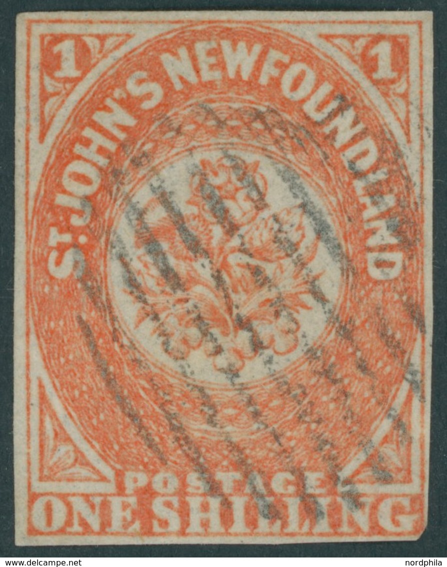KANADA - NEUFUNDLAND 9b O, 1860, 1 Sh. Orange (SG.-Nr. 15) Untere Rechte Ecke Minimal Tangiert Sonst Vollrandiges Pracht - 1857-1861
