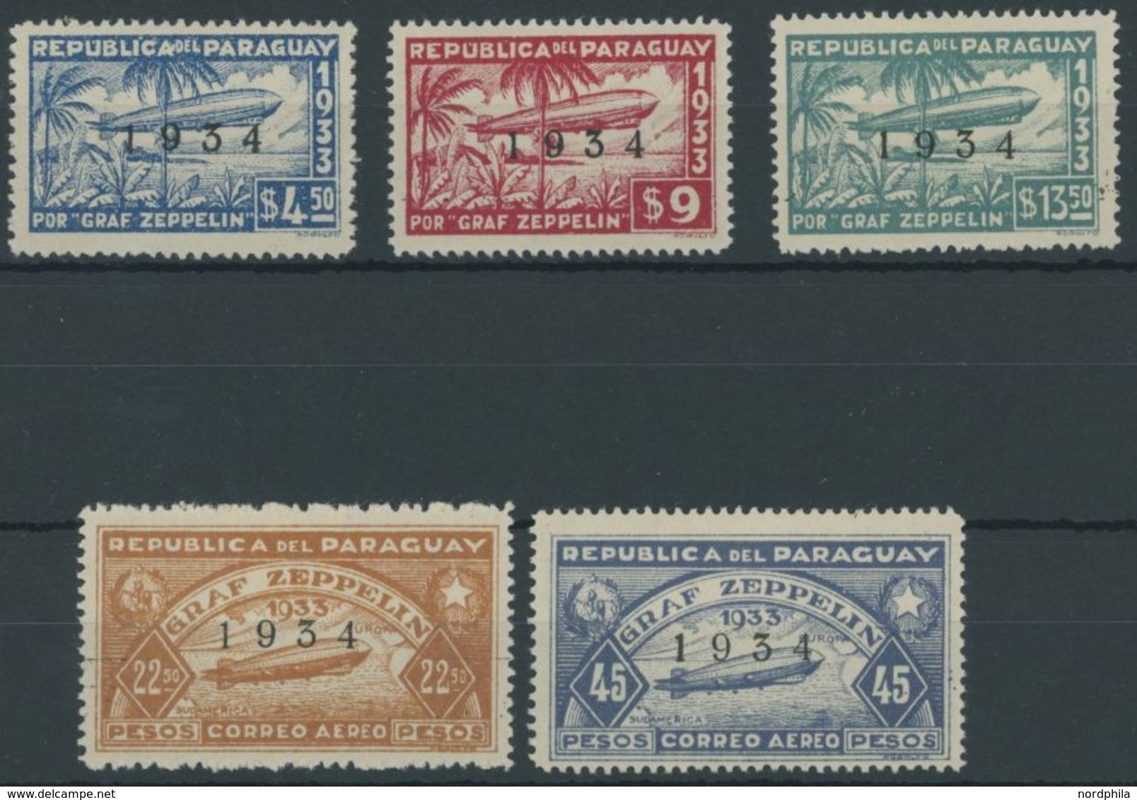 PARAGUAY 432-36 *, 1934, Graf Zeppelin, Falzrest, Prachtsatz - Paraguay