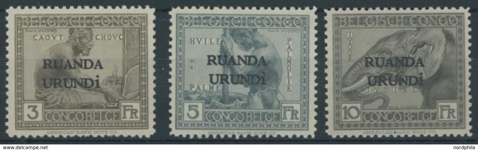 RUANDA-URUNDI 16-18 **, 1924, 3 - 10 Fr. Freimarken, 3 Postfrische Prachtwerte - Nuevos