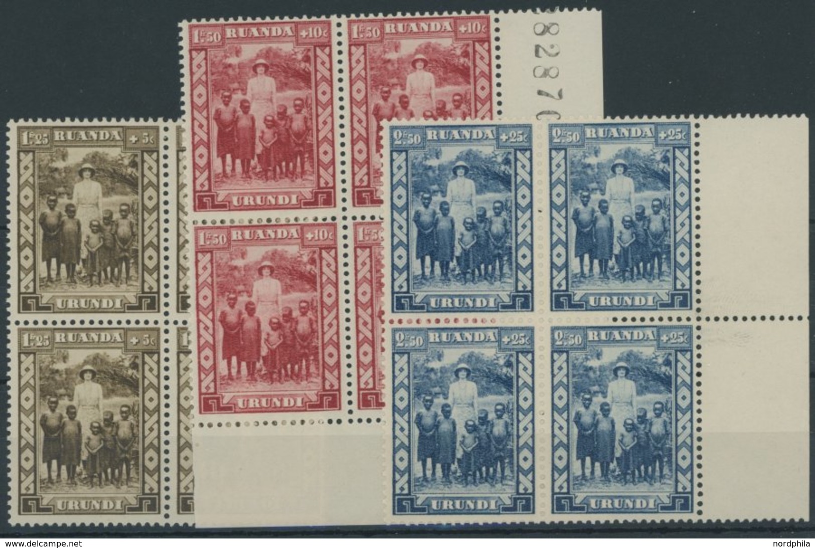 RUANDA-URUNDI 62-64 VB **, 1936, Königin Astrid In Postfrischen Viererblocks, Pracht - Unused Stamps