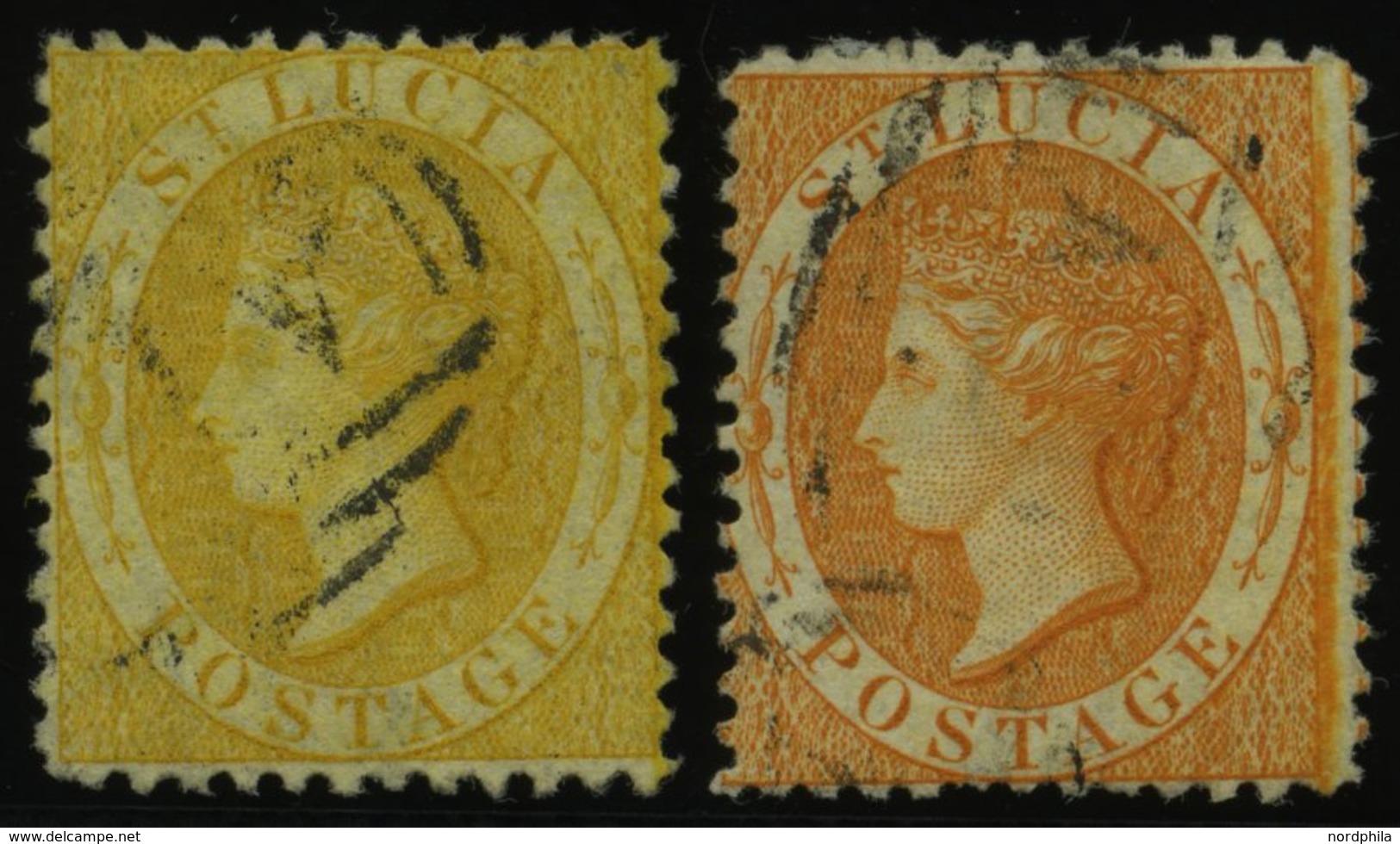 ST. LUCIA 8A,10A O, 1864, 4 P. Gelb Und 1 Sh. Orange, Gezähnt 121/2, 2 Werte üblich Gezähnt Pracht - St.Lucia (...-1978)