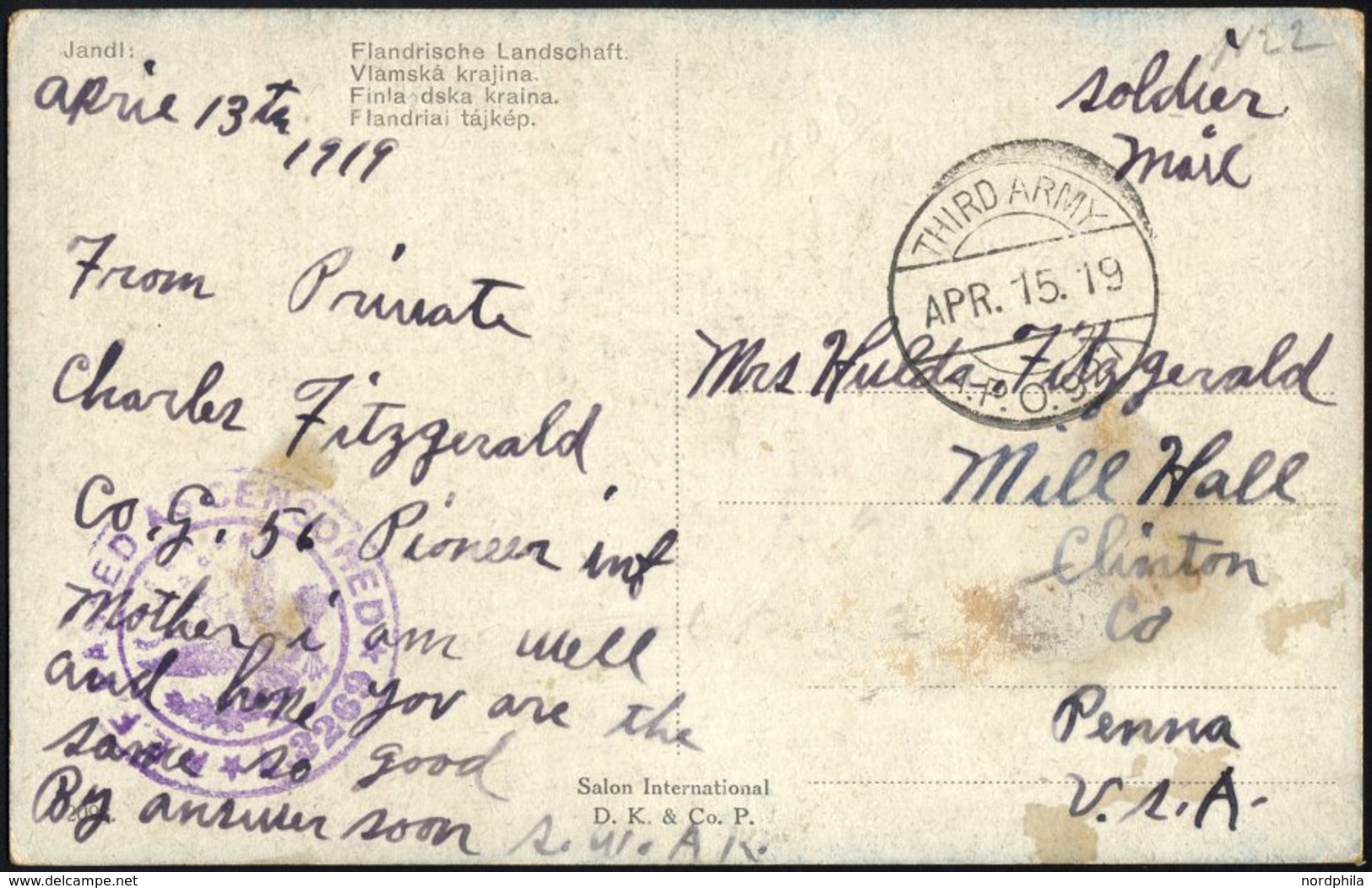 FELDPOST 1919, K2 THIRD ARMY/Datum/A.P.O. 927 Und Zensurstempel A.E.F./A. 3269 (American Expeditionary Force) Auf Feldpo - Storia Postale