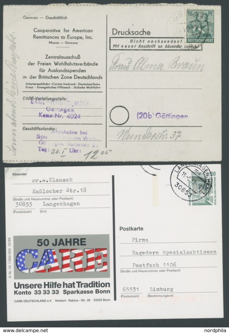 SLG., LOTS DEUTSCHLAND 1948/96, CARE-Nachkriegshilfe Für Europa: 1948 Paketankunfts-Benachrichtigung Göttingen Mit SBZ M - Collections