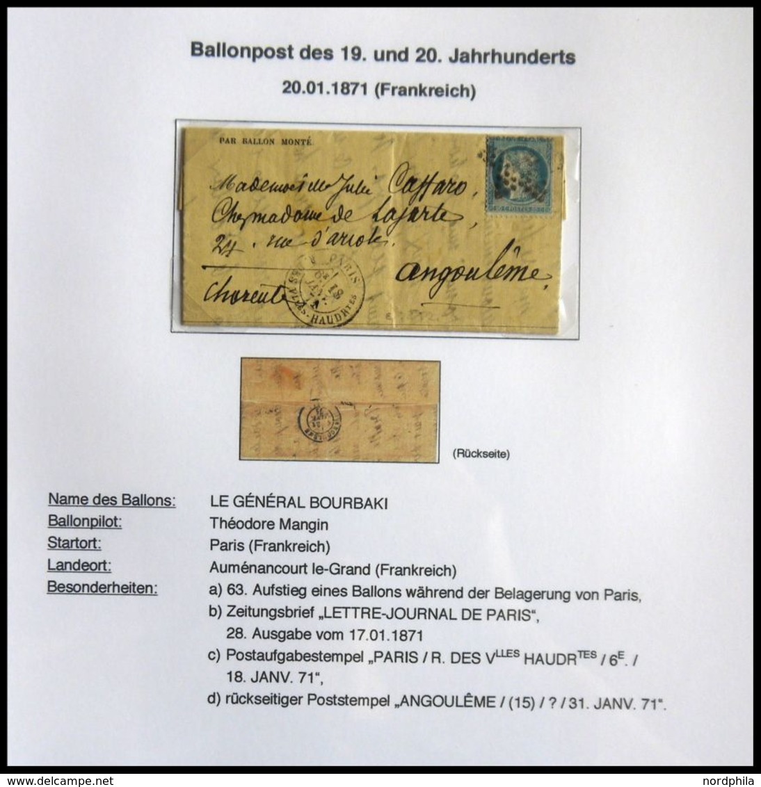 SONSTIGE MOTIVE 1870-2000, Ausstellungssammlung Ballonpost Mit Ca. 2500 Verschiedenen Belegen, Beginnend Mit 11 Ballon M - Unclassified