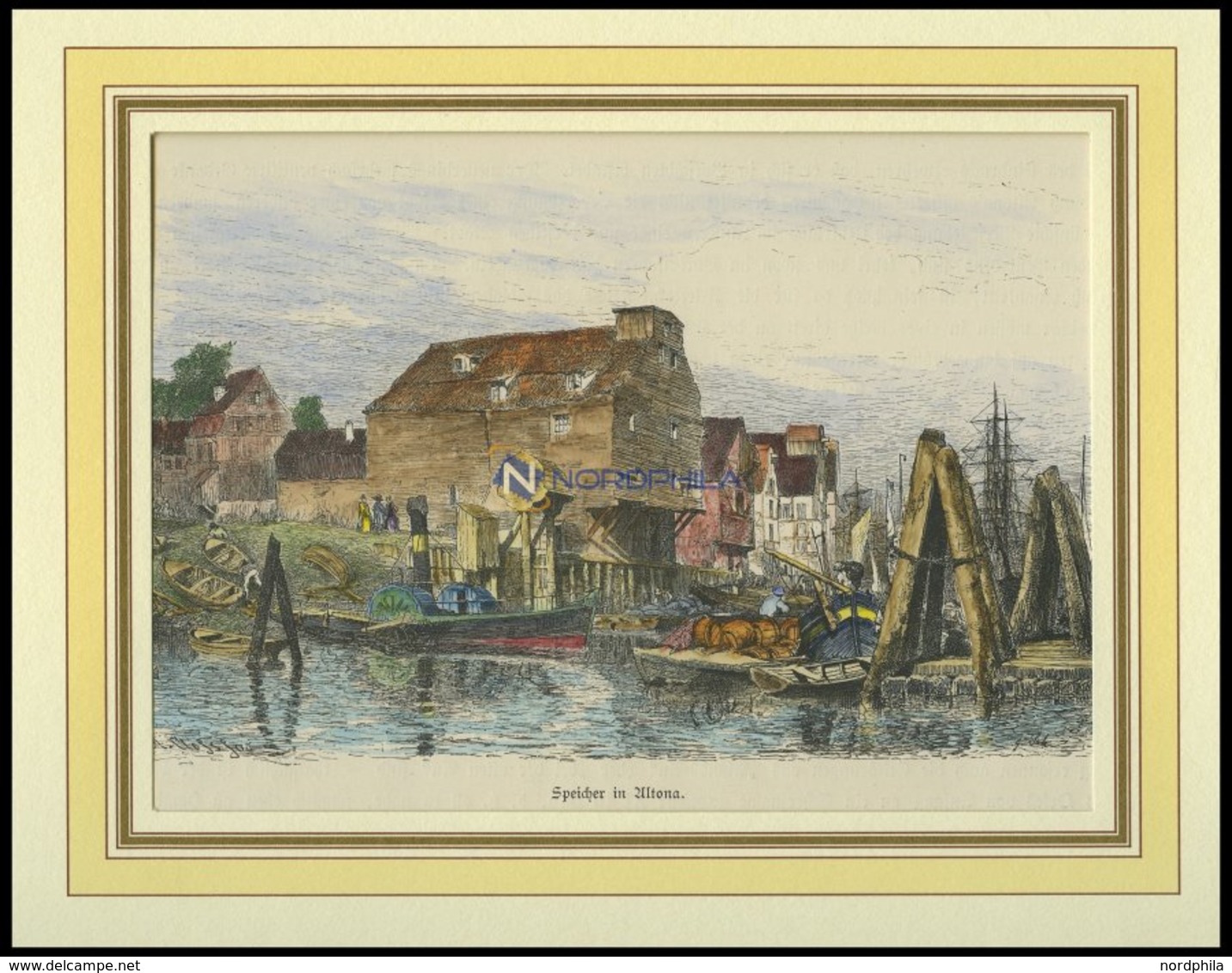 HAMBURG-ALTONA: Ein Speicher, Kol. Holzstich Von G. Schönleber Von 1881 - Litografía