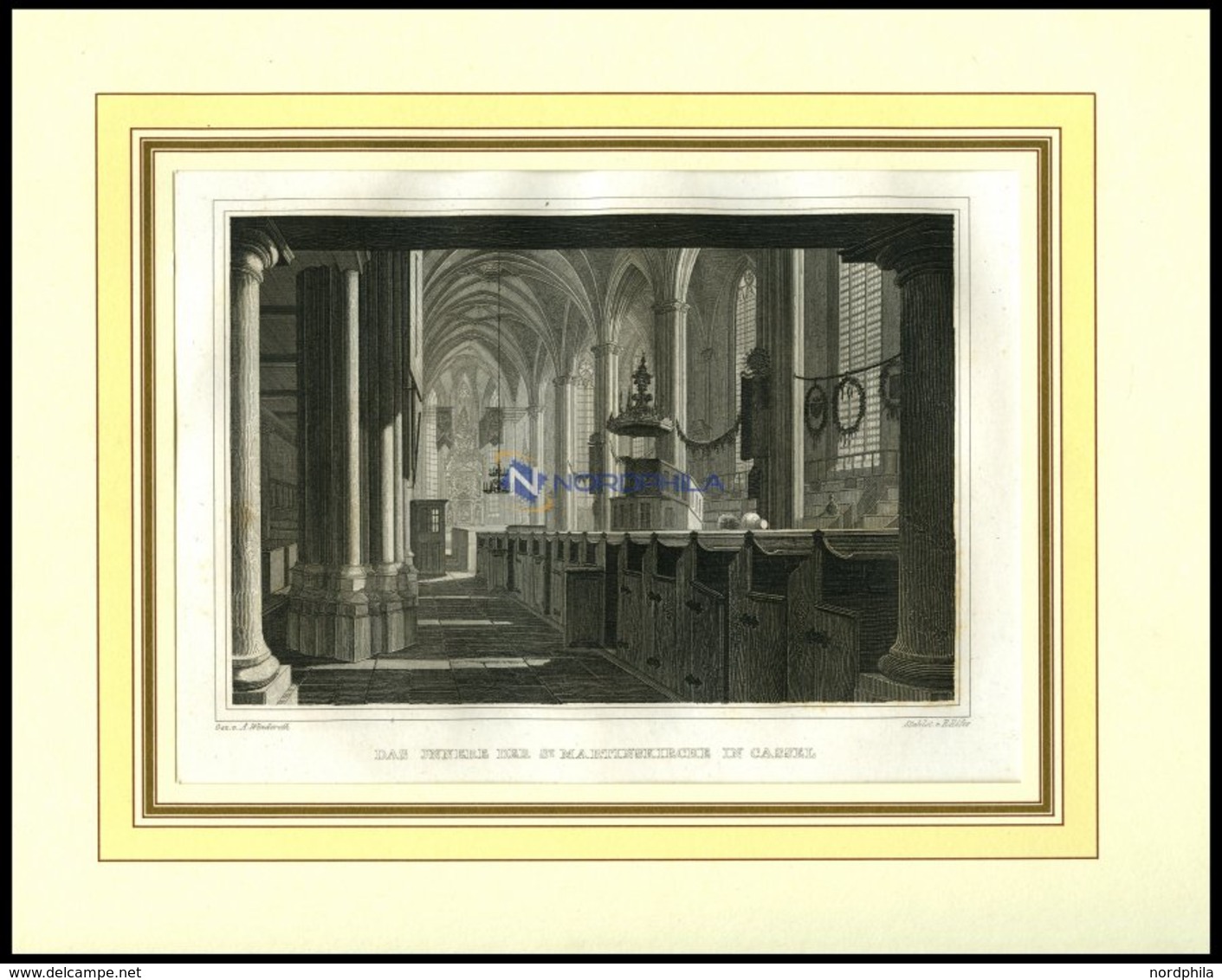 KASSEL: Das Innere Der St. Martinskirche, Stahlstich Von Wenderoth/Höfer, 1840 - Lithographies