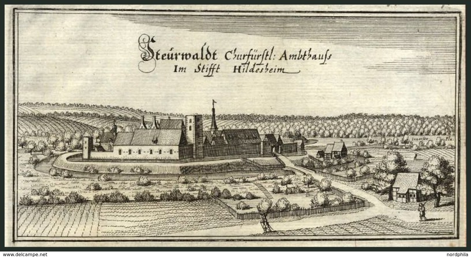 STEUERWALD B. Hildesheim, Gesamtansicht, Kupferstich Von Merian Um 1645 - Lithographies