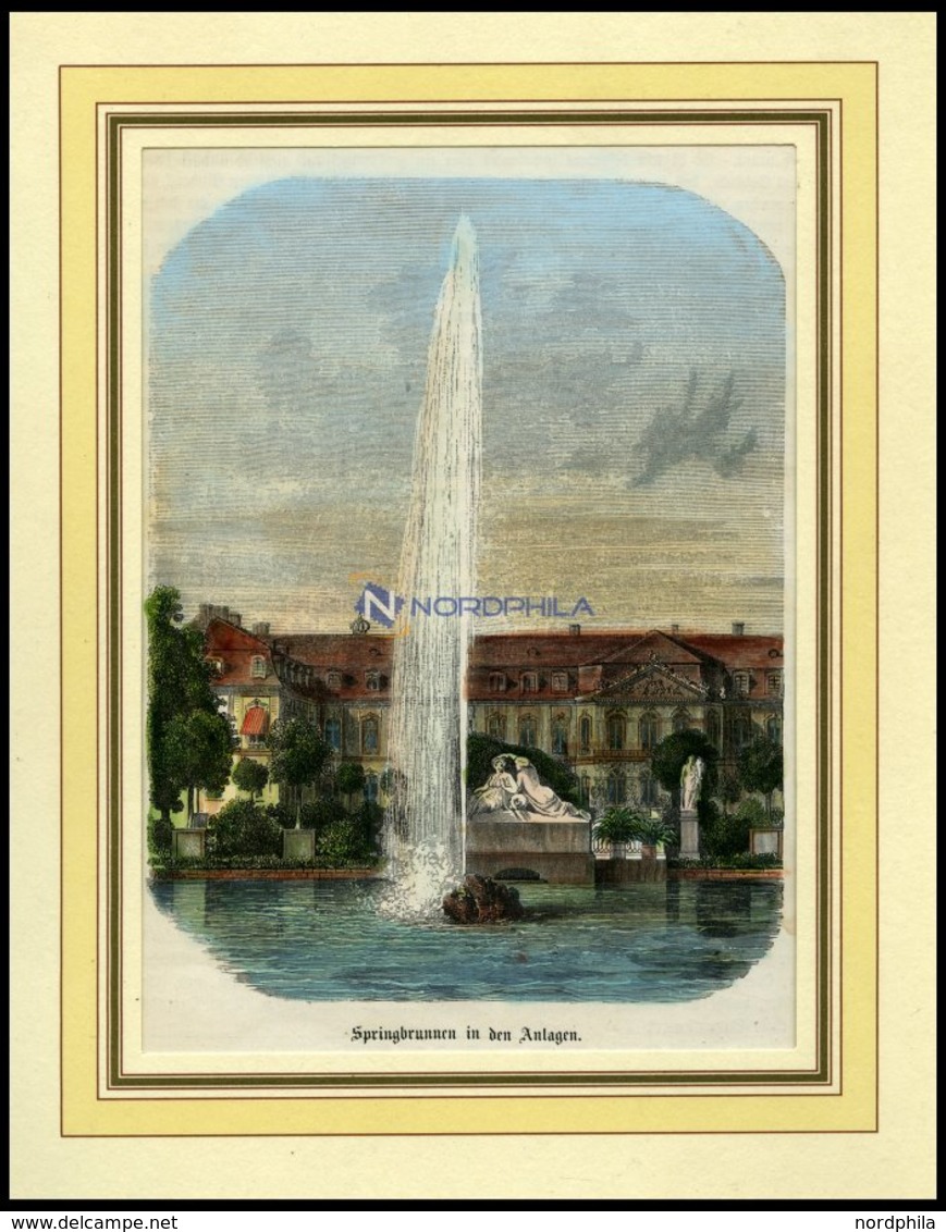 STUTTGART: Springbrunnen In Den Anlagen, Kolorierter Holzstich Von Griesinger, 1866 - Lithographies