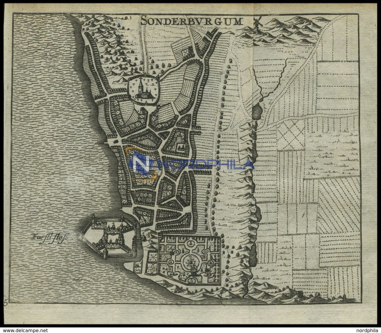 SONDERBURG, Stadtplan Mit Dem Fürstlichen Schloß, Kupferstich Von Zeiller 1655 - Lithographien