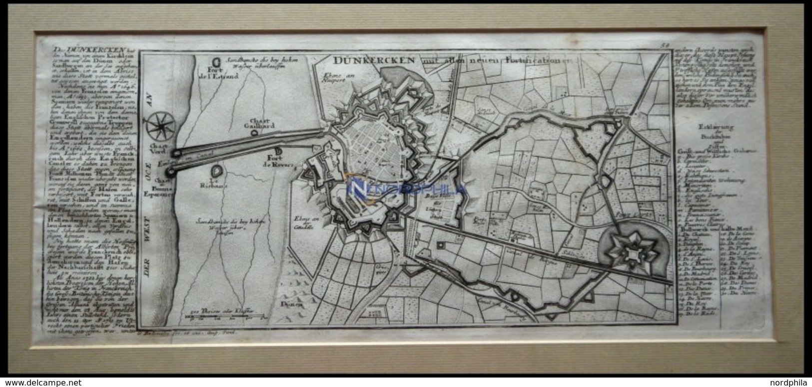 DÜNKIRCHEN: Festungsplan Mit Umgebung, Kupferstich-Plan Von Bodenehr Um 1720 - Litografía