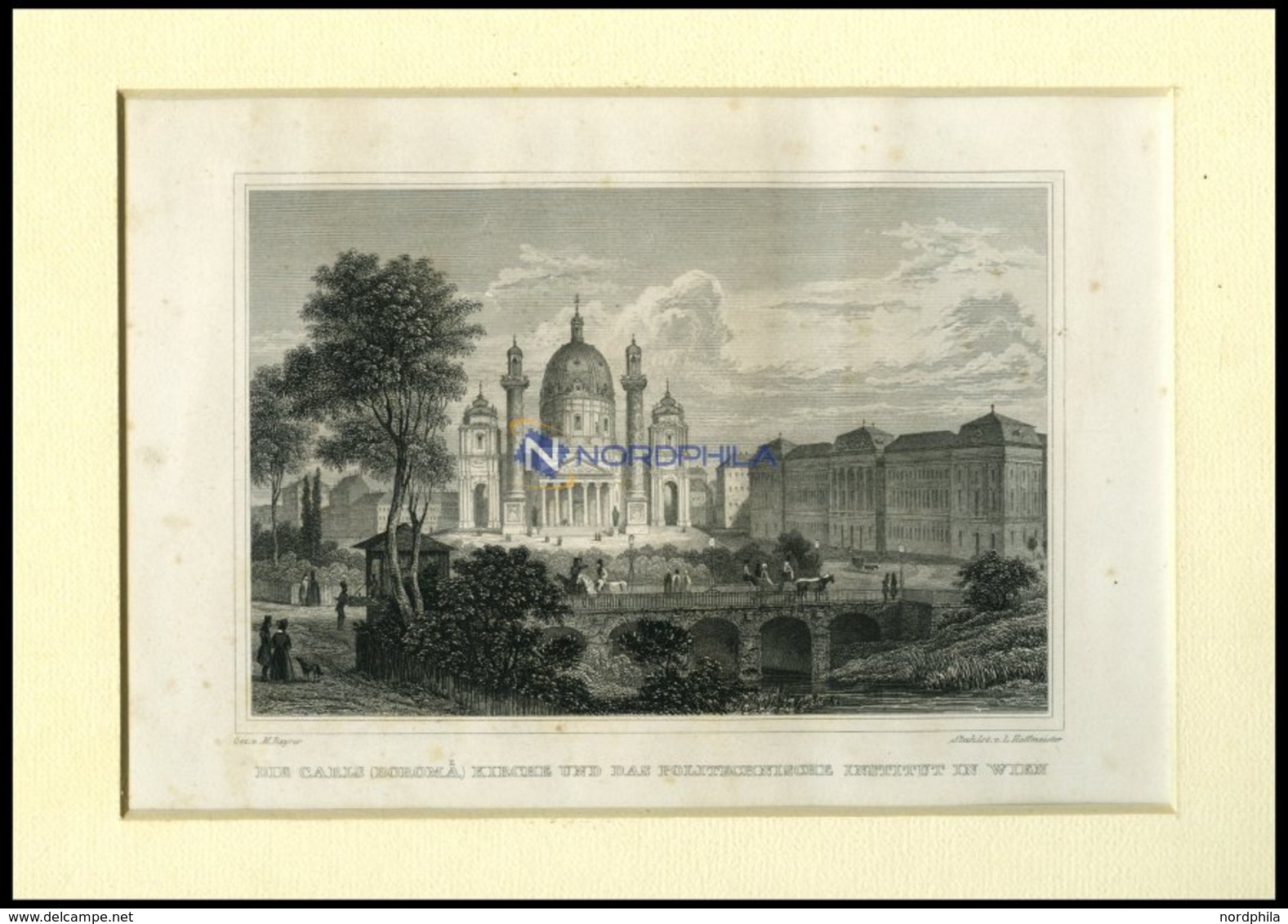 WIEN: Die Carls (Boromä) Kirche Und Das Politechnische Institut, Stahlstich Von Bayrer/Hoffmeister, 1840 - Litografía