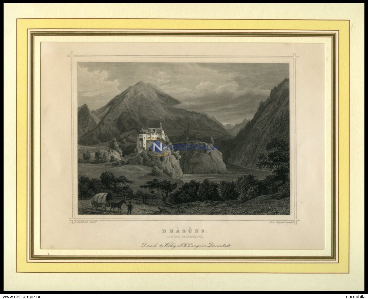 RHÄZÜNS, Teilansicht, Stahlstich Von Rohbock/Poppel Um 1840 - Lithographies