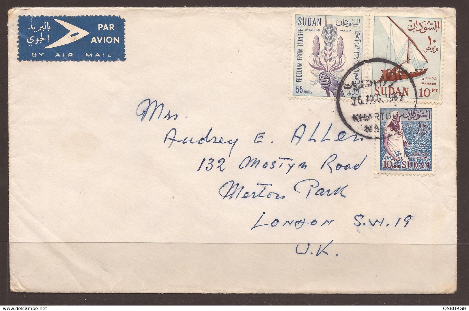 SUDAN. 1963. AIR MAIL COVER. FREEDOM FROM HUNGER AND DEFINATIVES. - Sudan (1954-...)